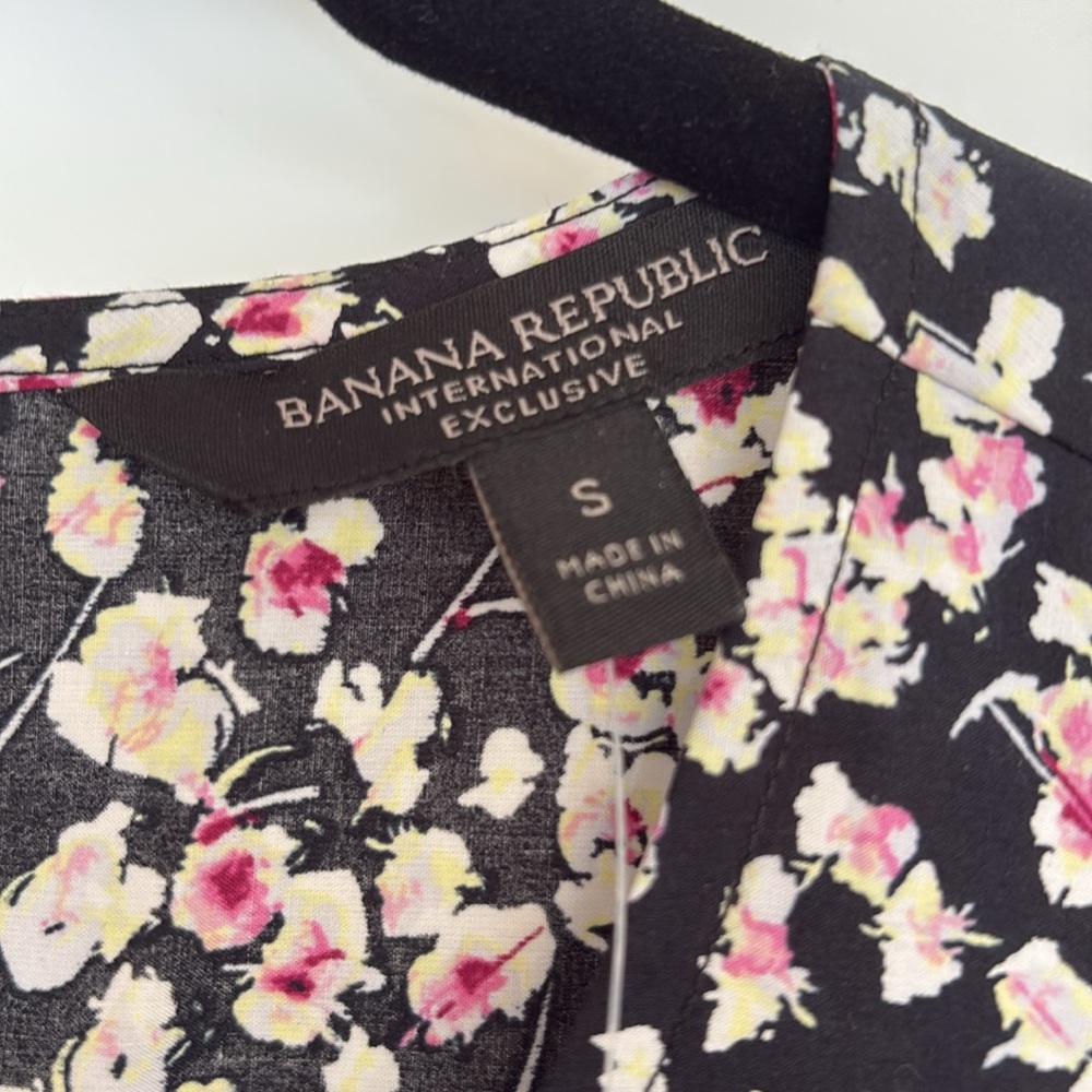 Banana Republic Poplin Cotton Tiered Floral Dress-NWT- Black/Pink- Size SMALL - Picture 11 of 12
